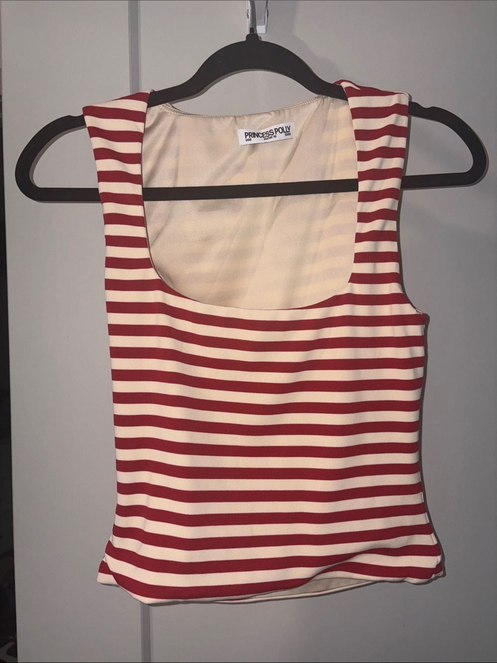 Princess Polly Red & Cream Striped Scoop Tank